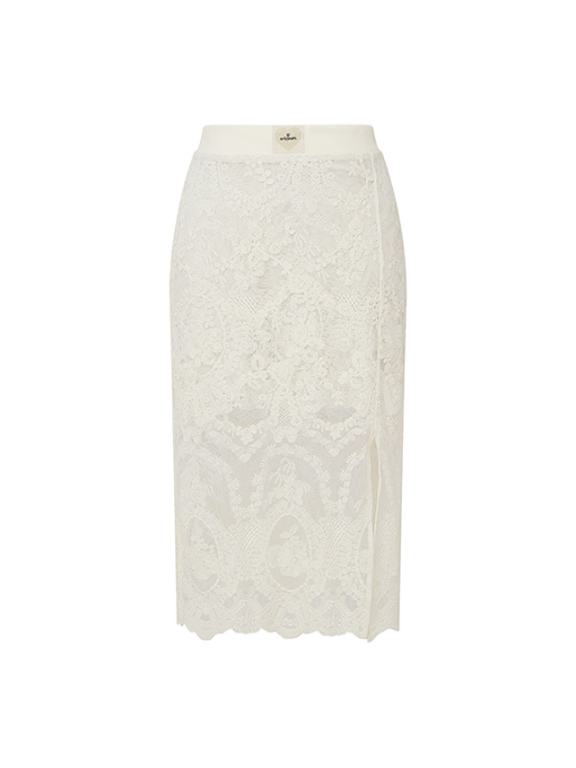 White Lace Slit Skirt