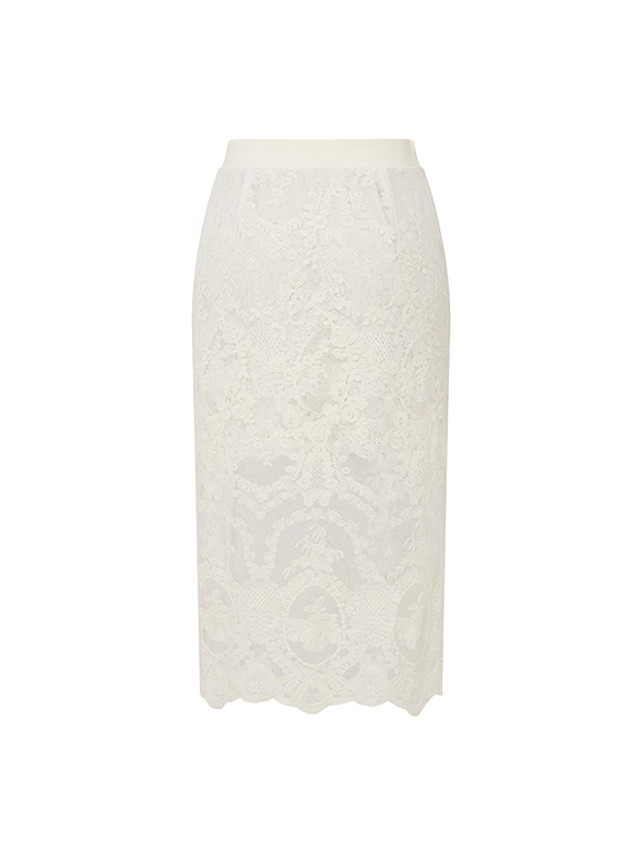 White Lace Slit Skirt