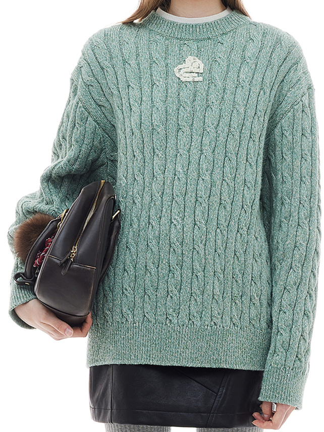 Blue Green Cable Knit