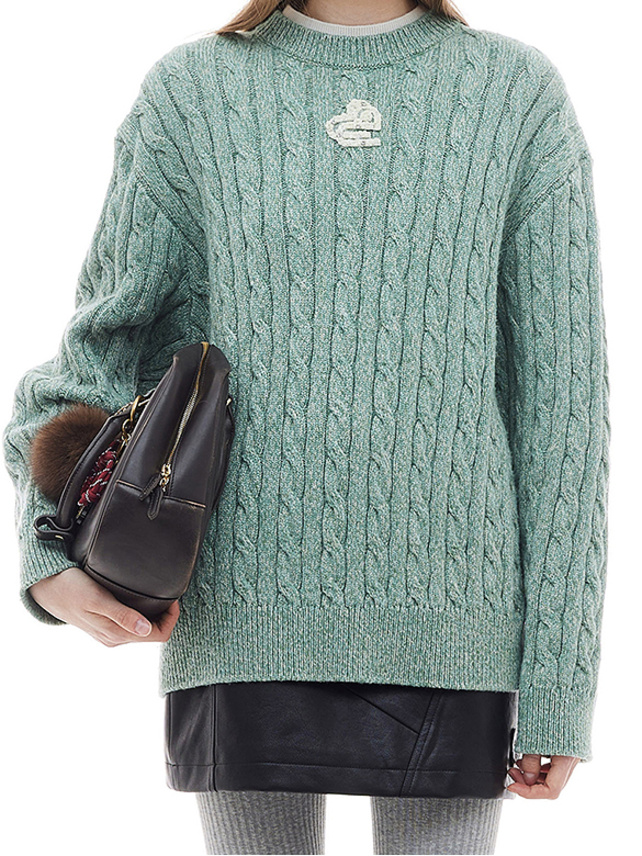 Blue Green Cable Knit