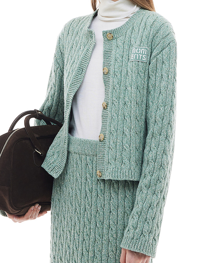 Blue Green Cable Knit Cardigan