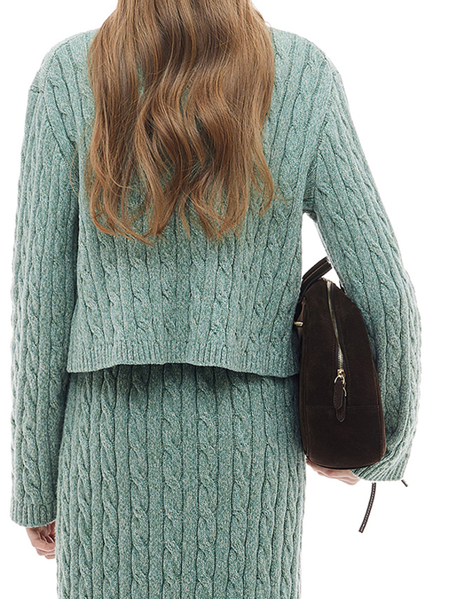 Blue Green Cable Knit Cardigan