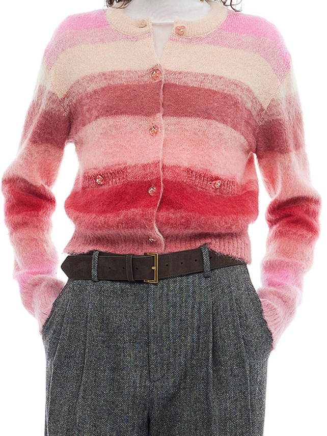 Pink Stripe Knit Cardigan