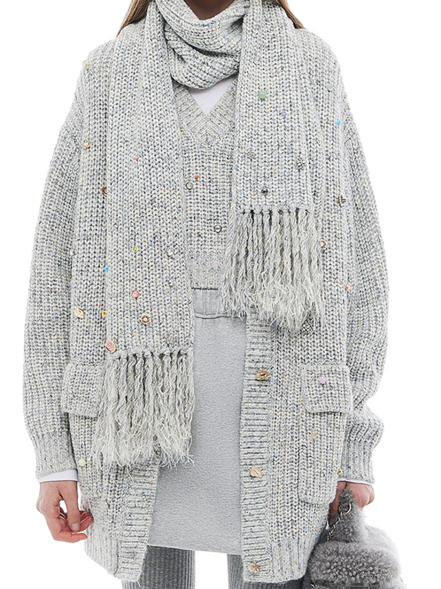 Various Beads Knit Cardigan