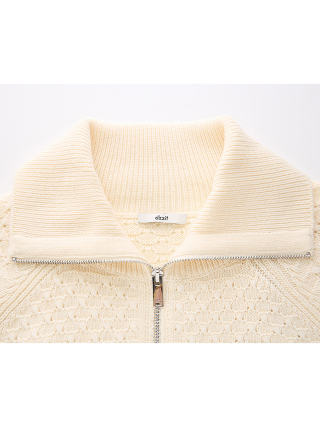 Rib-Knitting Collar Zipper Knit