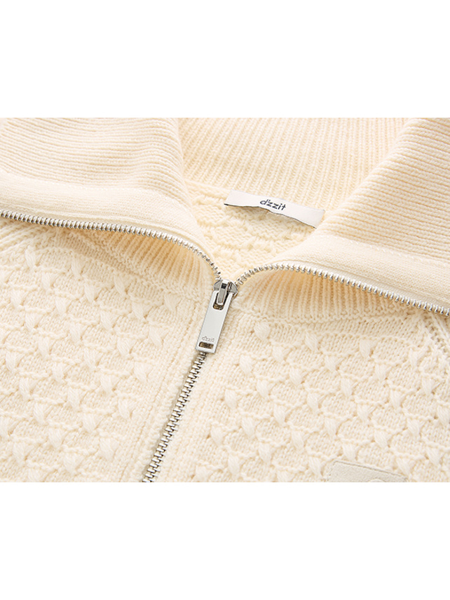 Rib-Knitting Collar Zipper Knit