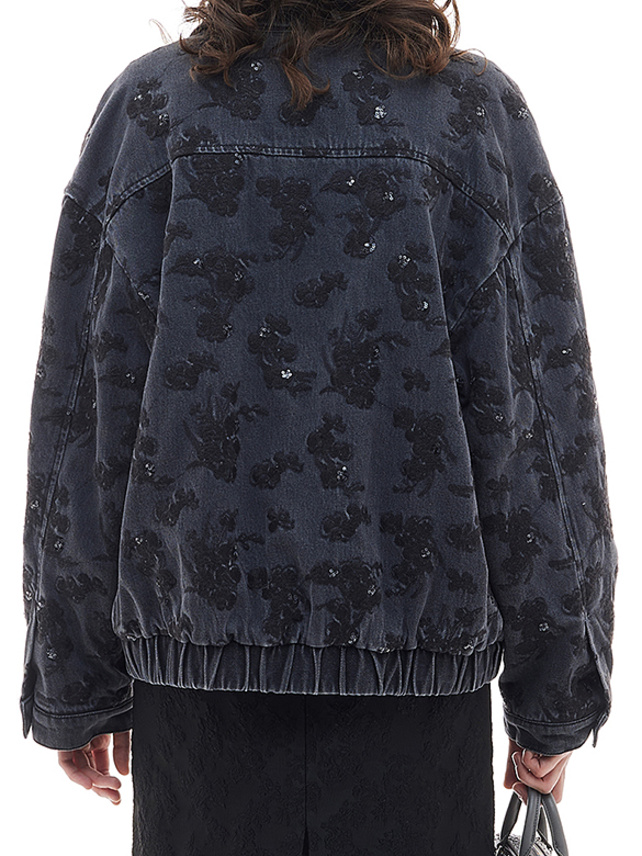 Flower Embroidery Design Denim Blouson