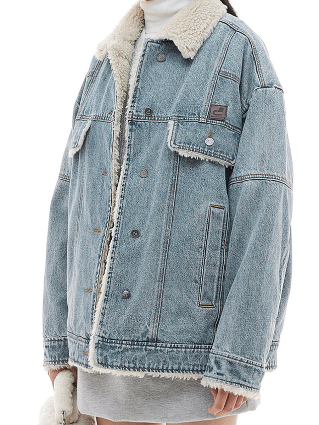 Boa Combination Padded Denim Jacket