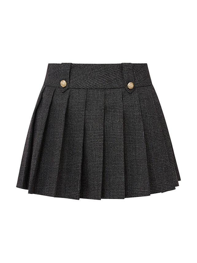 Wool Plaid Pleats Skirt