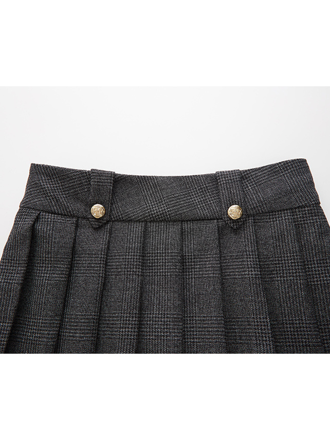 Wool Plaid Pleats Skirt