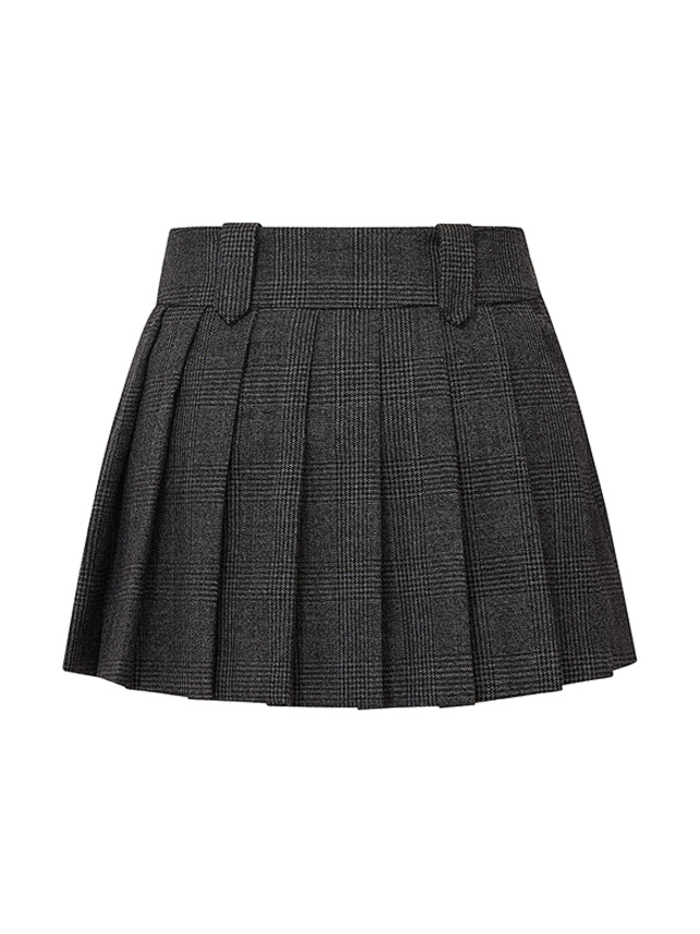 Wool Plaid Pleats Skirt