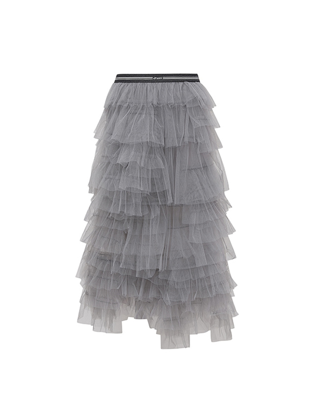 Gray Tiered Tulle Skirt