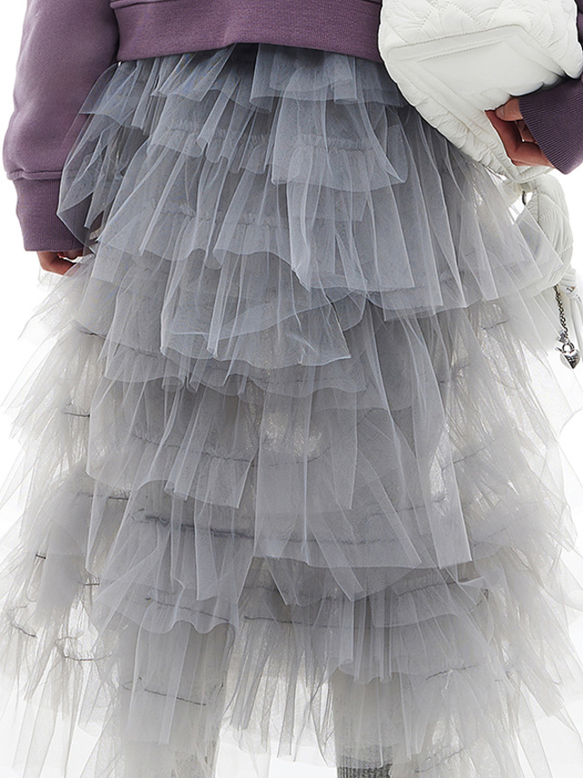 Gray Tiered Tulle Skirt