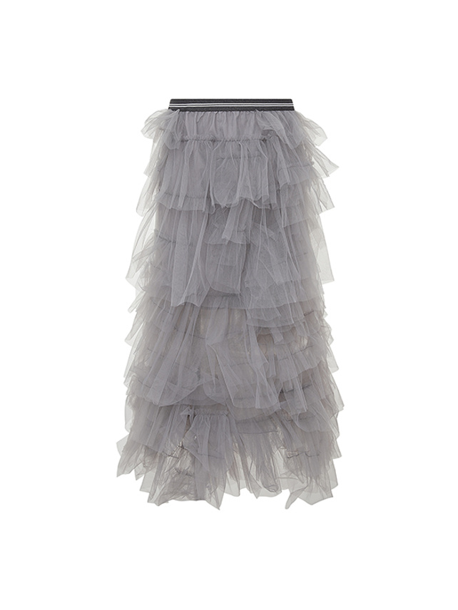 Gray Tiered Tulle Skirt