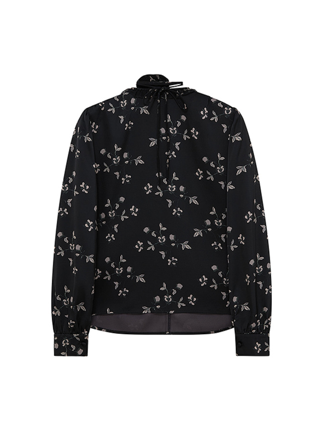 Corsage-tie Flower Printed Frill Blouse