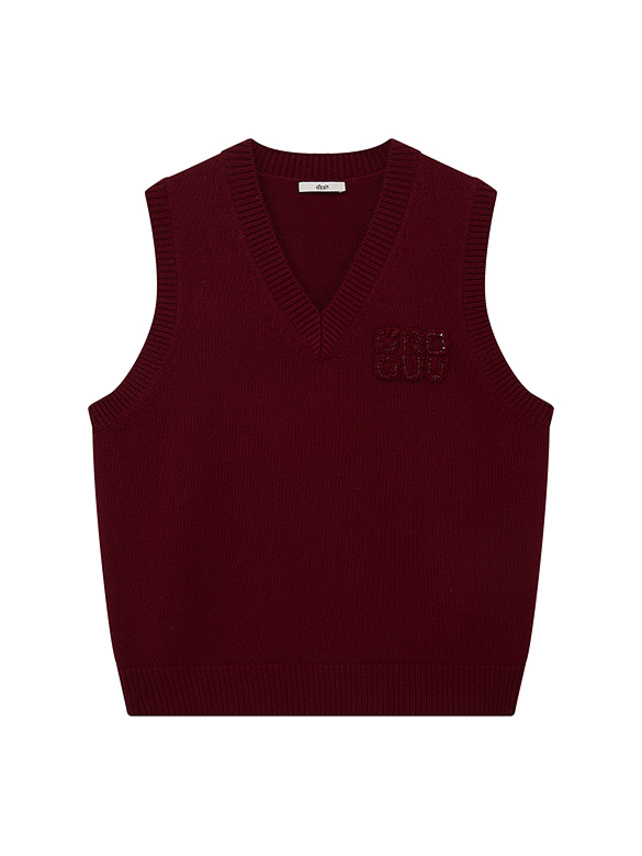 One-point Red Knit Vest