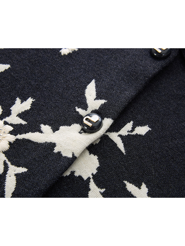 Embroidery Flower Design Polo Knit Cardigan