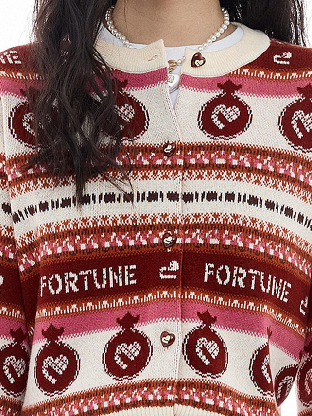 Apple Pattern Design Knit Cardigan