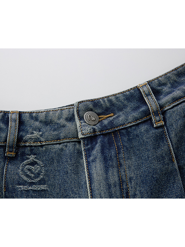 Monogram Design Stitch Pattern Denim Pants