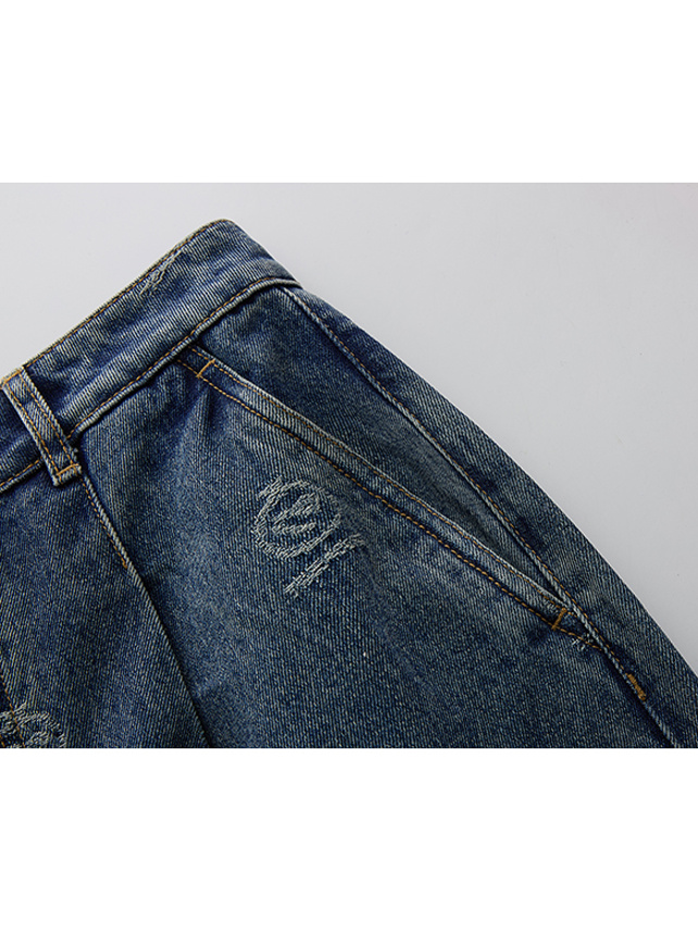 Monogram Design Stitch Pattern Denim Pants