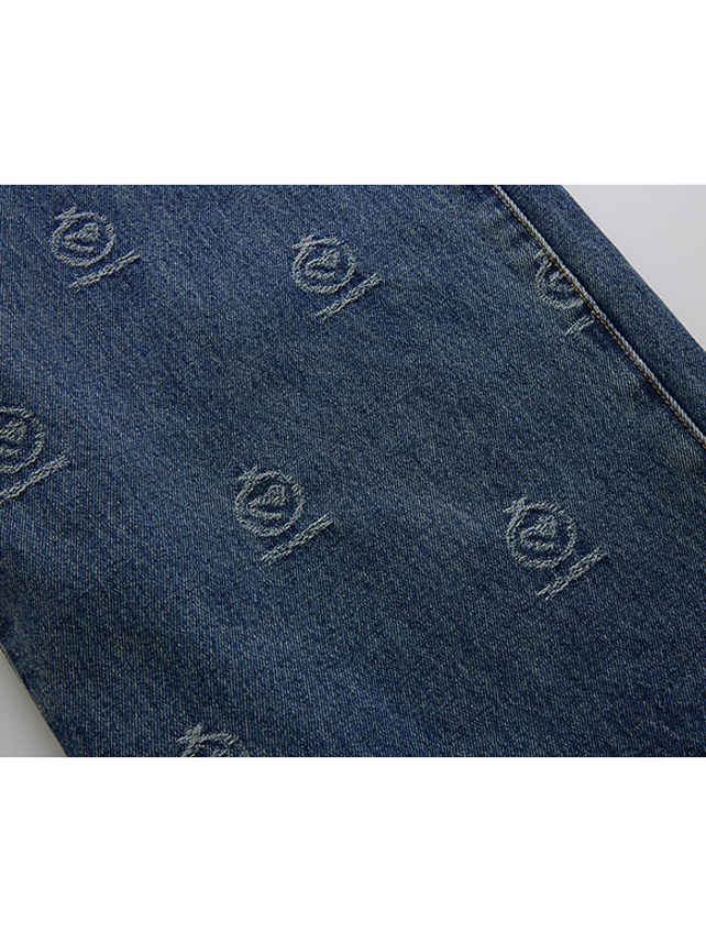 Monogram Design Stitch Pattern Denim Pants