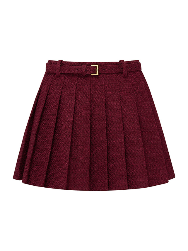 Red Tweed Pleats Skirt