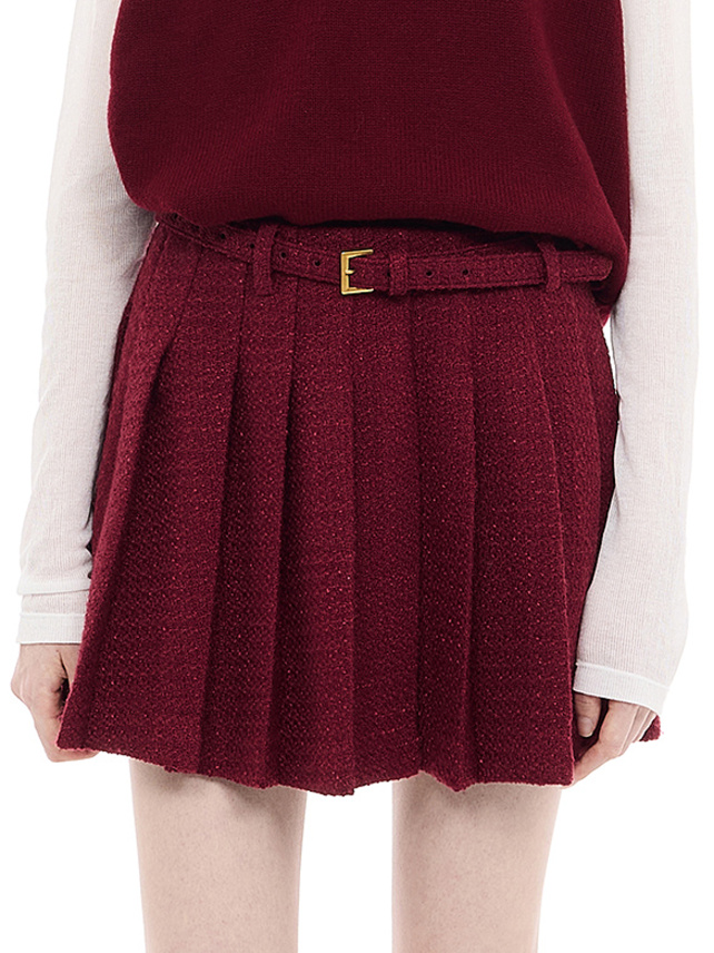 Red Tweed Pleats Skirt