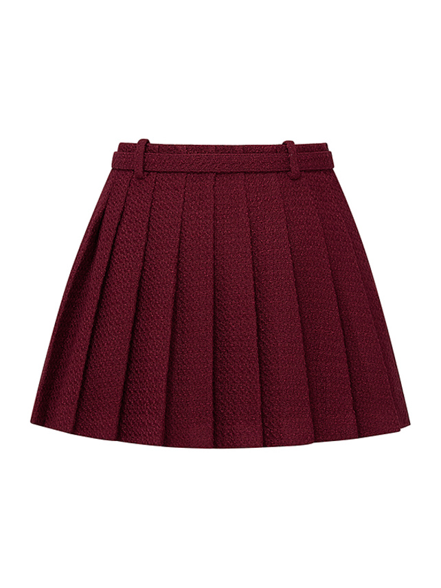 Red Tweed Pleats Skirt