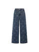 Monogram Design Stitch Pattern Denim Pants